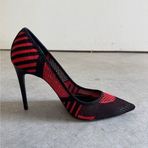 Zara Mesh Sporty Red and Black Striped Heels